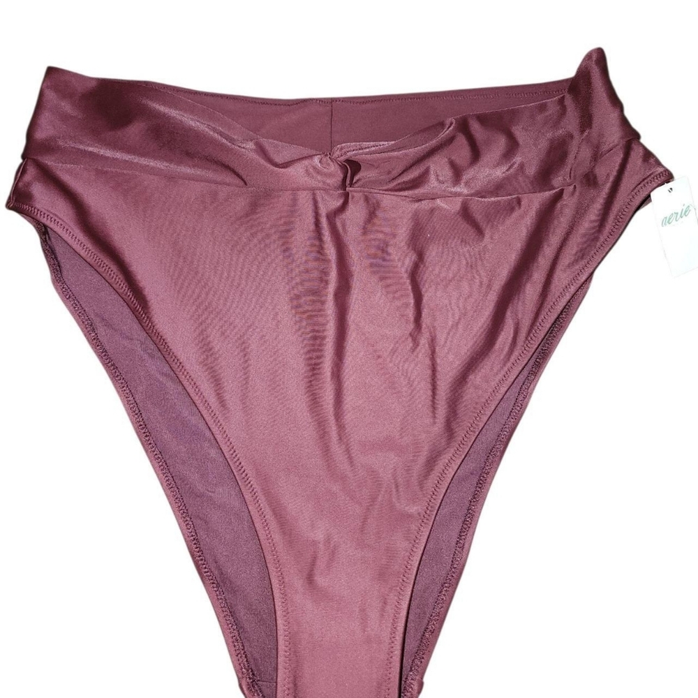 Aerie Burgundy High Cut Cheeky Swim Bottom